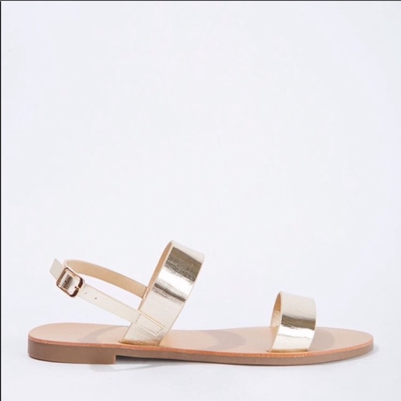 Forever 21 Shoes - Gold & Tan Metallic Dual-Strap Sandals